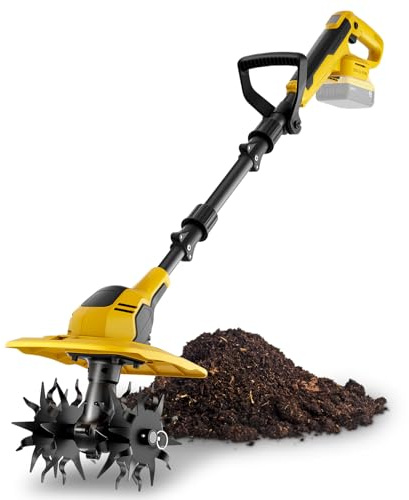 GELIDALITE 20V Cordless Garden Tiller Cultivator - Compatible with DeWalt 20V MAX Batteries, 9-in. Tilling Width & 7-in. Depth, 4 Steel Blades for Raised Beds and Flower Gardens, Battery Not Included