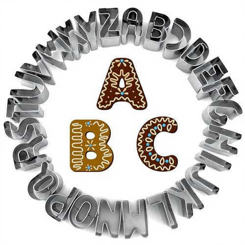 Lot de 26 emporte-pièces en forme de lettres de l'alphabet en acier inoxydable - Emporte-pièces en forme de lettres A-B - Emporte-pièces pour biscuits, pâtisseries, gâteaux, fondants, bricolage