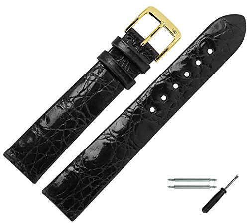 MARBURGER Uhrenarmband 20mm Leder Schwarz Gold Kroko Prägung - Montage Set 8342010000220