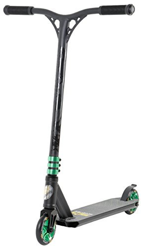 STAR SCOOTER Original Performance Freestyle Jump Pro Sport Alu Kickscooter Stuntscooter mit HIC Kompression in sehr stabiler Leichtbauweise für Kinder ab ca. 7 - 8 Jahre | 110mm Semi Professional Edition | Schwarz (matt) & Grün