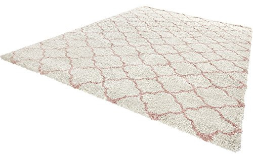 Mint Rugs Luna Hochflor Teppich Weich Flauschig Langflor Shaggy Flokati Geometrisches Muster für Wohnzimmer Küche Flur oder Schlafzimmer 160x230 cm, Polypropylen, Creme Rosa