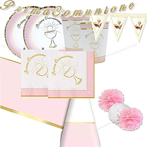 IRPot - Kit N 55 Prima Comunione Classic Rosa Coordinato ADDOBBI Party Festa