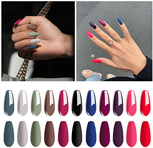 Vishine Gel Nail Polish Set - 12 Colors, 8ml Each Bottle, Soak Off UV LED Matte Top Coat