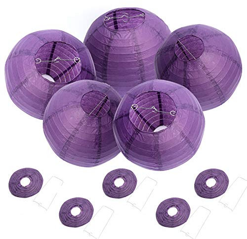 20 Stücke Papier Laterne Lampions rund Lampenschirm + 20er Warmweiße Mini LED-Ballons Lichter 10(25cm) (Dunkelviolett Papierlampions mit 20er Warmweiße Mini Lichter)