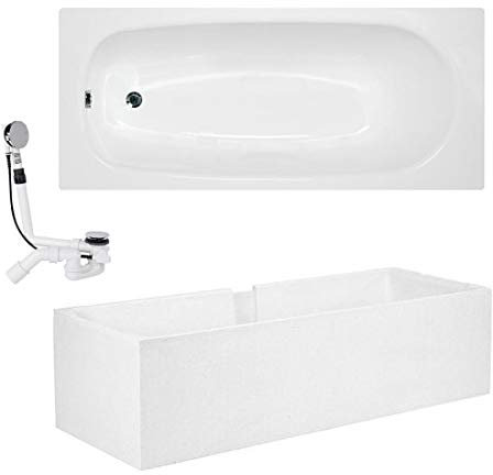 Stahl Badewanne Verona 170 x 75 weiß Wannenträger Ab- Überlaufgarnitur Emaille Komplettset