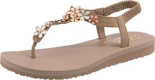 Skechers Damen Meditation-Glass Daisy Flipflop, Taupe Multi, 39 EU