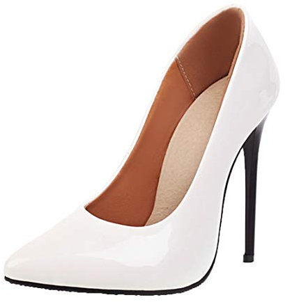 MISSUIT Damen Stiletto High Heels Pumps Lack Spitz 12cm Absatz(Weiß,43)