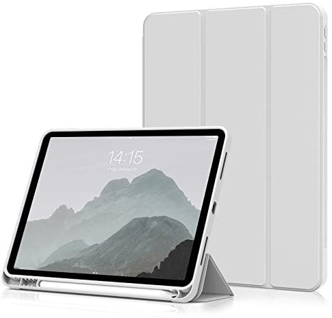 aoub Hülle für iPad Air 11 Zoll 2025 M3/M2 2024, Hülle mit Stifthalter für iPad Air 7./ 6./ 5./ 4. Generation 2022/2020 10,9 Zoll, Unterstützt Pencil Pro/USB-C, Auto Sleep/Wake, Grau