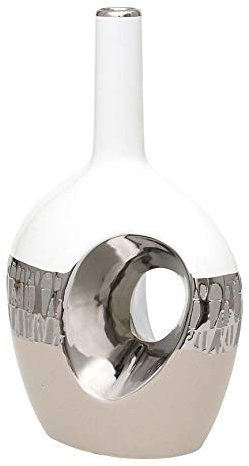 Edle Moderne Deko Designer Keramik Vase oval mit Loch in Cappuccino/Silber/weiß. Maße L/B/H: 18 x 11,5 x 29 cm.