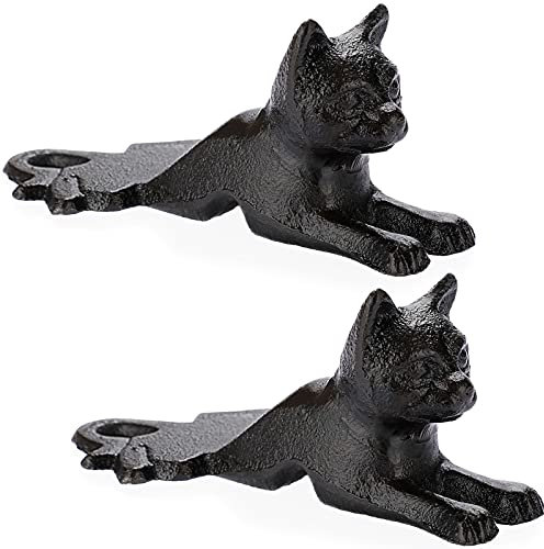 SUMTree Pack of 2 Cat Cast Iron Door Stop Vintage, Heavy Door Wedge Decorative, Lovely Animal Door Stoppers for Bathroom, Bedroom and Exterior Doors, First Christmas in New Home Ornament