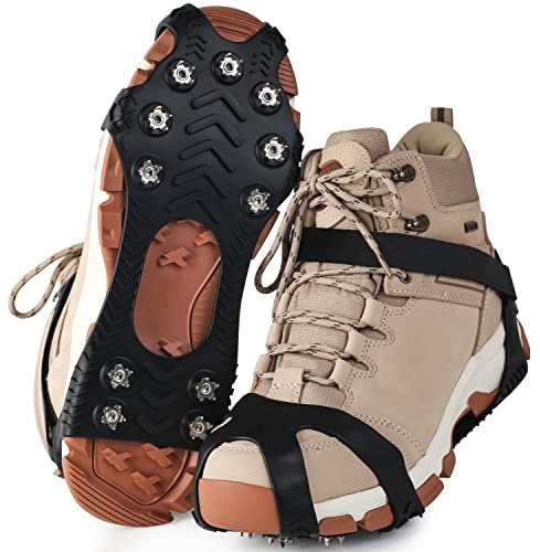 Ceestyle Steigeisen Schuhspikes mit 11 Edelstahl Zähne Noppen, Ice Klampen, Eisspikes, Schuhkralle, Grödel, Spikes, Schneekette für Den Stiefel in 3 Größen,Schnee für Wandern Bergschuhe Stiefel