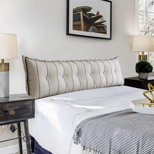 VERCART Couchkissen Groß Dekokissen Kopfteil Gepolstert Kissen Rückenlehnen Sofakissen Lesekissen Perfekt als Unterstützend Rückenkissen Bett Lendenkissen Wandkissen Abnehmbarem Leinen Weiß 180cm