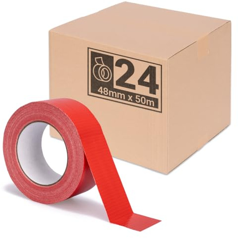 verpacking Premium Vävtejp 50 m x 48 mm Röd [färg och antal valbart] Duct Tape gaffatejp lagningstejp stark limstyrka tejp med naturgummi 24 stycken