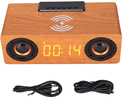 Cuifati Wireless Bluetooth Speaker, Alarm Clock with LED Display, Cellphone Charging Station, Retro Speaker & Bedroom aesthetics 90Hz-18KHz FM Radio/MP3/Music player(Light Walnut (Export Version))