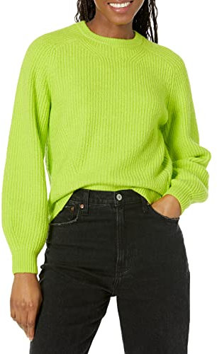 Amazon Essentials Maglione a costine a girocollo Donna, Verde Lime, XS