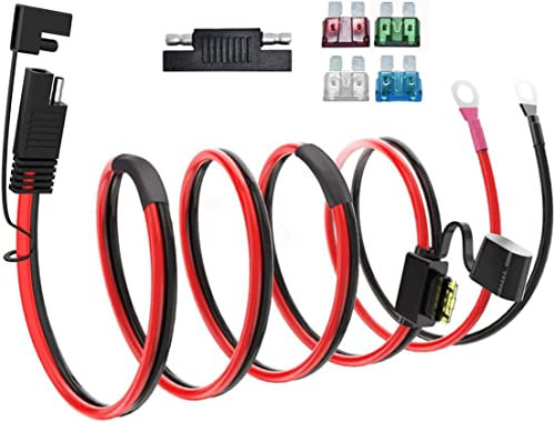 ELFCULB Sae Anschluss Kabel,10AWG SAE auf Ringkabelschuh SAE Batterie Verlängerungskabel mit 10A 15A 20A 25A 30A Sicherungen für Motorrad Auto Batterie(3 M/10FT)