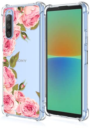 HONLEN Coque pour Smartphone, Compatible with Sony Xperia 10 IV Étui, (6 inches) Transparente Dégradée TPU Silicone Quatre Coins Renfort d'angle Case - Fleurs 3