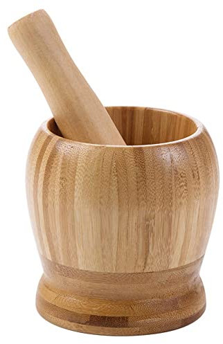 Pilon et Mortier, Mortier et Pilon en Bois,Mortier Rond et Pilon,Ensemble Mortier Et Pilon,Mortier en Bois avec Pilon,épices, Poivres, Ail Et Les Noix, Ustensiles De Cuisine (Grand)
