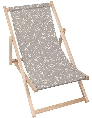 DreamRoots Liegestuhl Klappbar Holz aus Buchenholz, bis 130 kg belastbar, 3-Fach verstellbare Rückenlehne, waschbarer Polyesterbezug