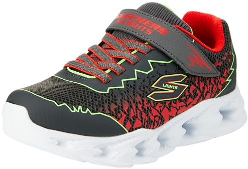 Skechers Skechers Boys, Sneaker, Charcoal Synthetic/Lime & Red Trim,