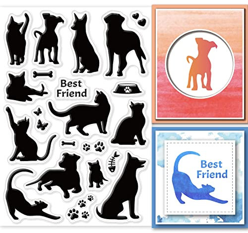 GLOBLELAND Katzen Hunde Silhouetten Silikonstempel Tiere Transparente Stempel Haustier Klare Stamps Für Karten Herstellung DIY Scrapbooking Basteln