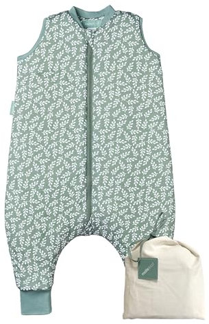 molis&co - Baby Schlafsack mit Füßen 2.5 TOG - Ganzjahres Schlafsack - Babyschlafsack mit Beinen - 100% Baumwolle, Winterschlafsack Premium Qualität - Green Garden 45 cm (55cm inkl. Hosenbeine)