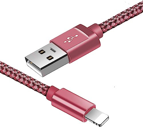 iphone Charger Cable 3M Fast Charge lightning Cable Nylon Apple Charger Cable Lead for iphone 13 12 11 Pro Max XS XR X 8 7 6 Plus 5 5s SE (3 Meters, Rose Gold)