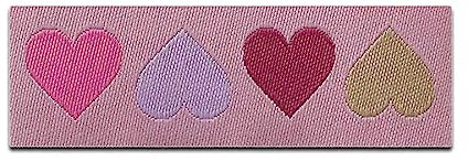 Mono-Quick Herzen bunt Etikett - Aufnäher, Bügelbild, Aufbügler, Applikationen, Patches, Flicken, zum aufbügeln, Größe: 1,7 x 5,4 cm
