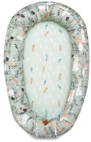 Fun with Mum Multifunktionale Babynestchen Antiallergisch Silikonfüllung Kuschelnest Babynest Kokon für Babys und Säuglinge Nestchen Reisebett 90x55 cm 100% Baumwolle - Rabbit