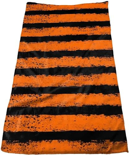 EdNey Handtücher, orange, schwarz gestreift, Gesichtshandtücher, Waschlappen, Badetuch, Reisehandtuch, Mikrofaser-Strandtuch, 30 x 70 cm