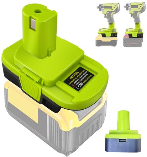 TPDL DM18RL Adaptateur de batterie pour batterie lithium-ion Dewalt 20 V pour batterie Milwaukee 18 V fonctionne pour les outils électriques Ryobi 18 V, convertisseur avec port USB