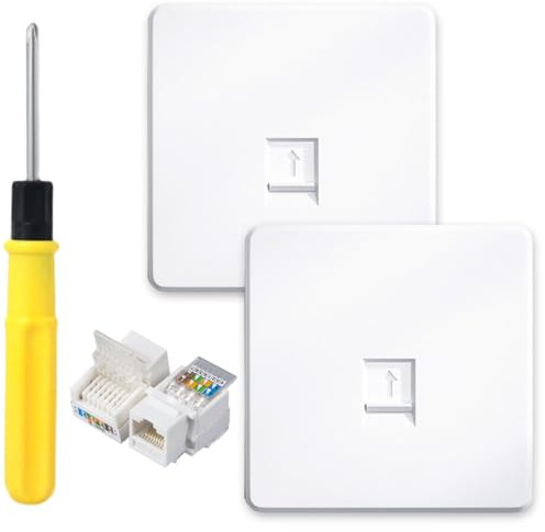 Acmerota RJ45 Ethernet Faceplate Cat6 Single 1-Port Flat Face Socket Wall Plate for Ethernet Cable Networking Socket Box with Tool-Free Network Connector Module