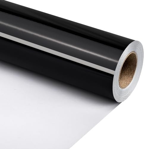 Merture Einfarbige Geschenkpapierrolle, 43,2 x 100 cm, 1 Rolle, metallisches schwarzes Geschenkpapier für Halloween, Geburtstag, Hochzeit, Weihnachten