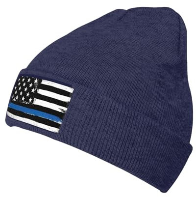 EdWal Unisex-Mütze mit USA-Flagge, Retro-Stil, blaue Strickmütze, Wintermütze, warme Wintermütze, weiche Skimütze, marineblau, One size