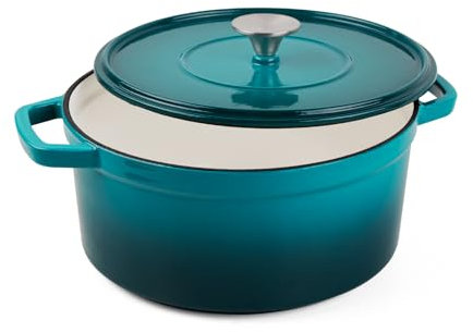 Schmortopf aus emailliertem Gusseisen mit Deckel zum Brotbacken, Kochen, runder Brotofen, Doppelgriffe, 3 Quart, Biue Green