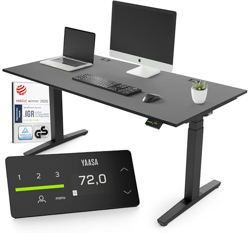 Yaasa Desk Expert Elektrisch Höhenverstellbarer Schreibtisch 140 x 80 cm Dunkelgrau/Schwarz – Erstklassige Stabilität & Smarter ErgoTouchPlus – Schreibtisch höhenverstellbar inkl. Kabeldurchlass