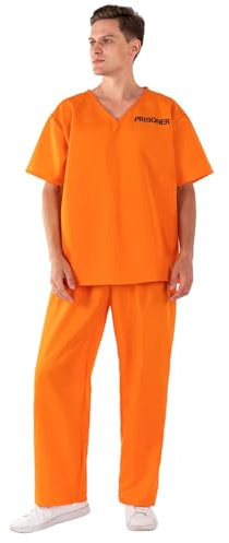 Applysu Unisex Orange Prisoner Costume Suit Jail Convict Inmate Robbers Halloween Fancy Dress Costume Outfits, Matching Orange Top and Trousers