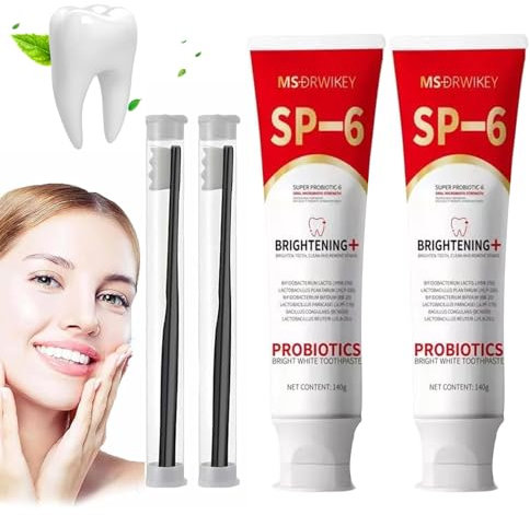 Probiotics Bright White Zahnpasta, 120 g Super Probiotic-6 Zahnpasta, Tiefenreinigungs-Pflege-Zahnpasta, Sp-6 Ultra Whitening Zahnpasta, frischer Atem (2PC)