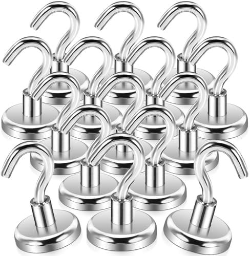 swihorab Magnetic Hooks, 15 Pcak Strong Magnetic Hooks Heavy Duty, 45lb+ Strong Neodymium Magnets with Hook, 25 mm Metal Magnet Hook for Cruise, Kitchen, Fridge, Hanging, Ceiling