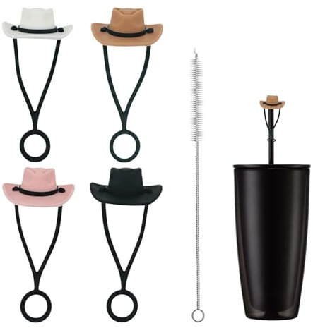 EHDWXVZM 8 capuchons de paille, 1 brosse à paille, dessus de paille en silicone, pailles pour chapeau de tasse, couvercles de paille réutilisables