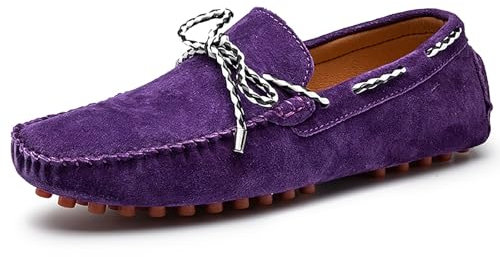 Mocassini eleganti da uomo in pelle scamosciata, facili da infilare, comodi mocassini, Viola, 38 2/3 EU