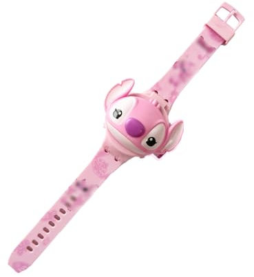 FSJENCIP Montre Stitch Fille Garçon, Stitch Montre Projecteur Digitale LED Enfant, Cadeau Fille 5 6 7 8 9 10 Ans (Rose)
