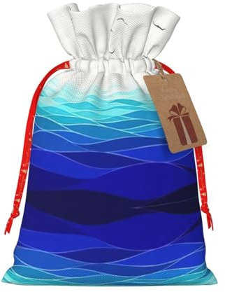 Ocean Waves barca a vela con uccelli marittimi 1 pz sacchetto regalo di Natale con coulisse 11,9 x 17,5 cm, per dare regali alle feste di vacanza imballaggio