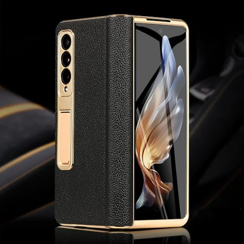 GXZJFC Leder-Handyhülle für Samsung Galaxy Z Fold 5 4 3 Fold4 Fold5, vergoldete magnetische Scharnier-Ständerhülle mit Spiegelfolie, 7, für Samsung Galaxy Z Fold 6