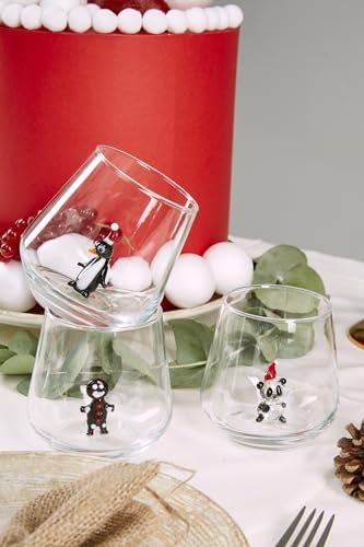 Minizoo Paris Verre à Eau | Gobelet | Lot de 6 | 345cc |Série de Noël| Fête | Cadeaux de Noël | Figurines en Verre de Murano pour la décoration intérieur