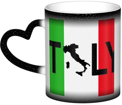 ZORIN Coffee Milk Tea Ceramic Mugs Ceramic Heat Sensitive Color Changing Coffee Cups Italy Flag Italian Map Novelty Starry Sky Tea Mug for Office Home Morning Drink Valentine's Day Father's Day Black