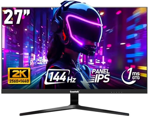 Gawfolk Gaming Monitor 27 inch QHD IPS, PC Screen 144Hz 2K (2560×1440P), Ultra-Thin Zero Frame Computer Display for Home Office Business, 99% sRGB, DP, HDMI, Wall-Mounted
