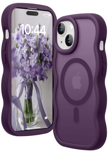 Amzfield Magnetic Case for iPhone 13/14, Wavy Translucent Cute, Dark Purple | Compatible with MagSafe Wavy Translucent Soft Silicone Shockproof Cute Matte for Girl Women Drop Protection Soft Touch Pretty