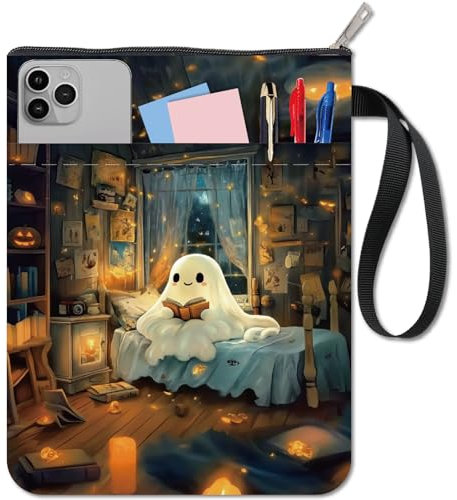 craspire Geister Buchhülle Halloween Buchumschläge Stoff Waschbar Wasserdicht Feiertags Gruselige Notizbuch/Taschentasche Mit Reißverschluss Und Extra Tasche Für Lehrbücher Klassenkameraden Studenten