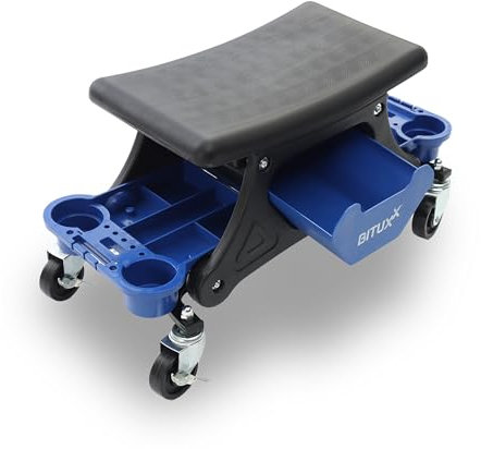 Bituxx Werkstatthocker mit Rollen Rollhocker 69x26x34 cm mit 4X 360° Rädern, 2X Bremse, 180 kg belastbar, Sitzhöhe 34 cm, Werkzeugablage & herausnehmbare Fächer